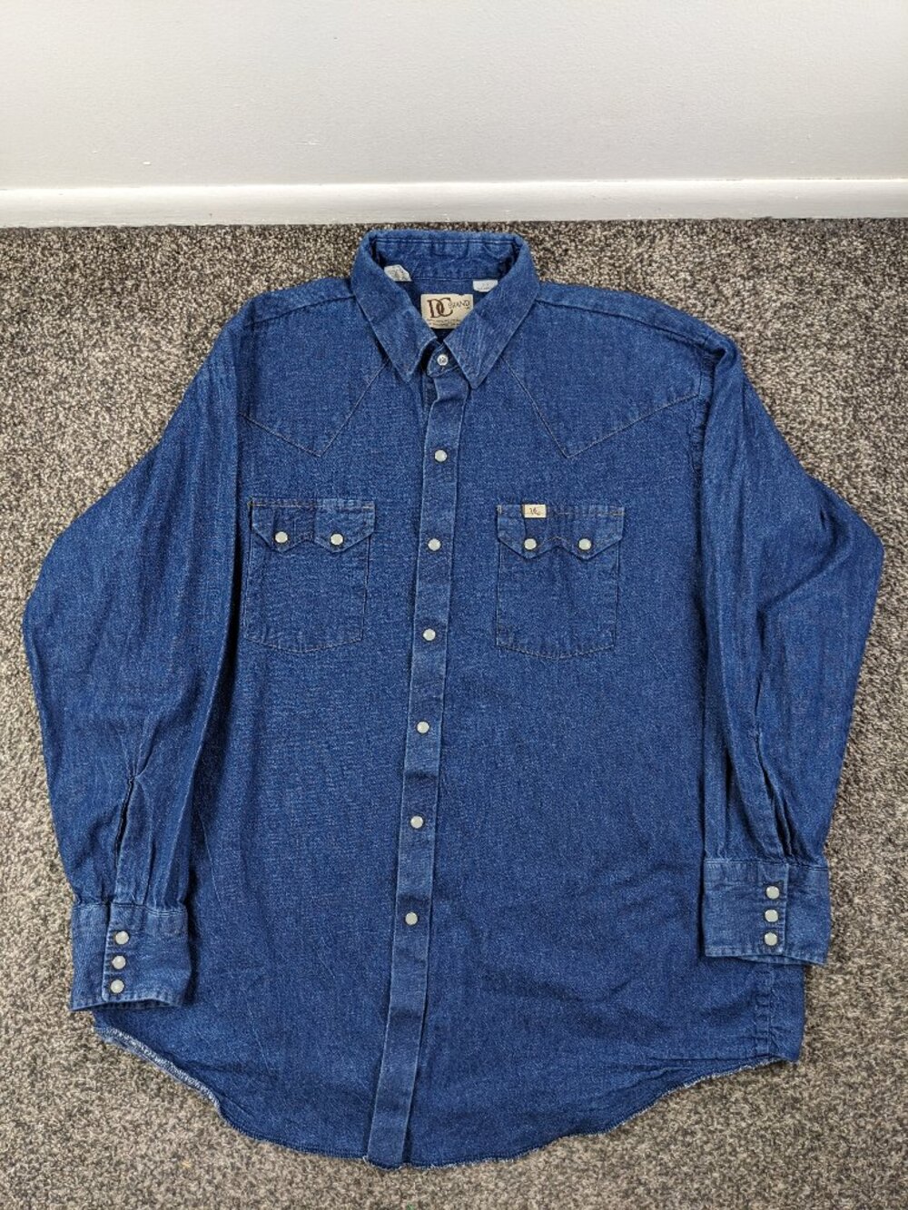 Vintage Dee Cee DC Brand Shirt Denim Western L/S Pearl Snap Blue Mens XL